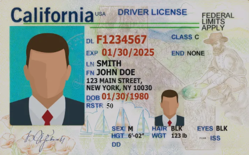 California driver license front showing restriction code 50